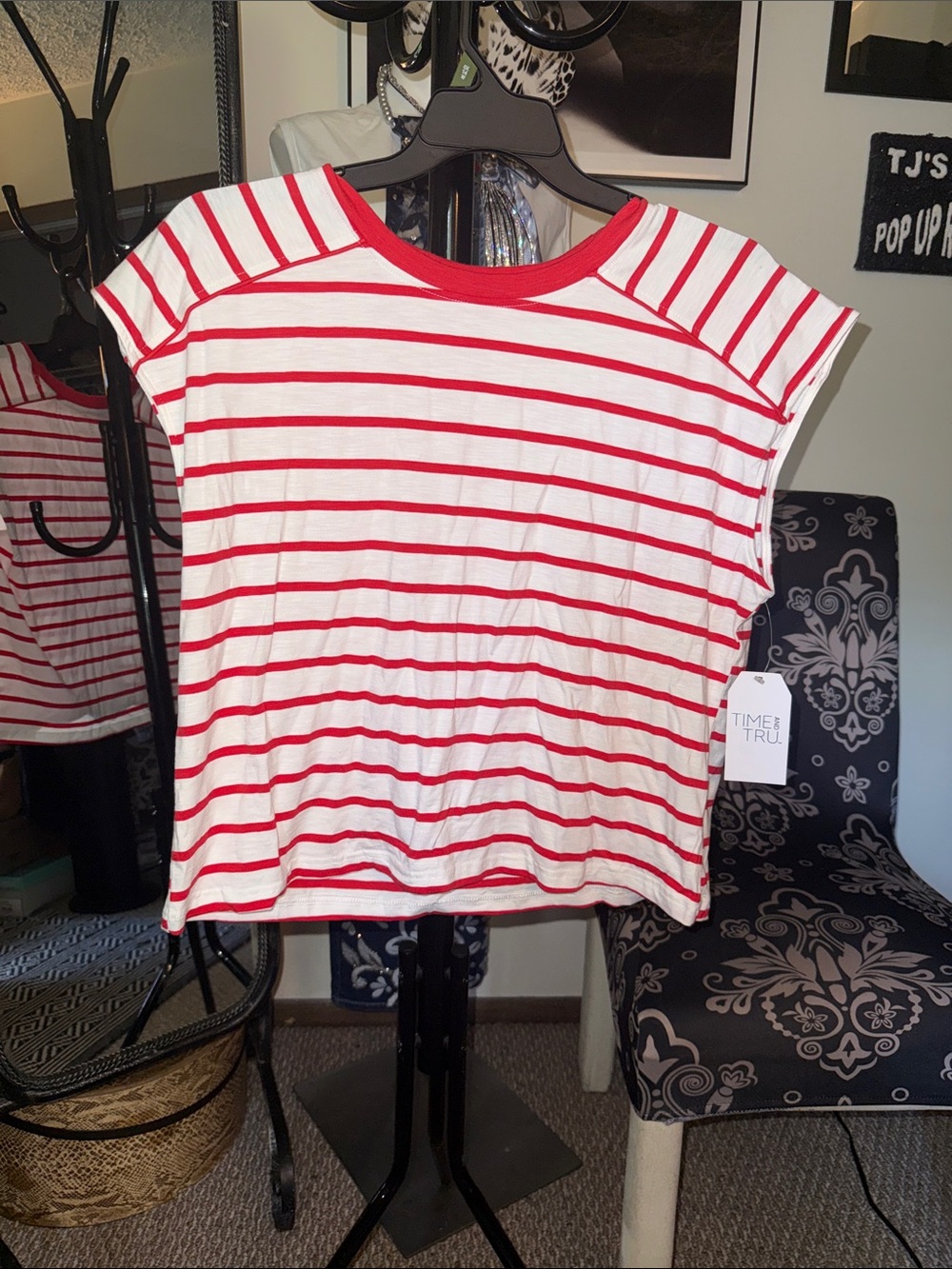 Time and Tru White Tee with Red Stripes